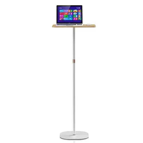 Produktbild: POLESTO Stehpult Höhenverstellbar Schreibtisch mit 46–120cm Laptop Ständer Mobile Präsentations verstellbarer Beistelltisch für Studienarbeiten, beweglicher Computertisch für Büros/Bett und Sofa, Weiß