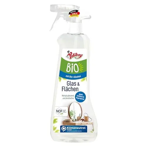 Produktbild: Poliboy Bio Glasreiniger und Flächenreiniger - für eine glänzende und streifenfreie Reinigung von spiegelnden Oberflächen - Vegan - Sprühflasche - 500 ml - Made in Germany