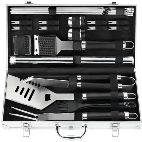 Produktbild: POLIGO 21PCS Edelstahl Grillbesteck im Koffer Geschenke für Männer - Grillzubehör Kit mit Grillmatte - Ideale Grillbesteck Set Geschenk für Männer und Frauen