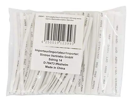 Produktbild: Pollin-Choice Schrumpfschlauch-Sortiment, 100-tlg, PVC, Weiß, 100 mm, 1,5-13 mm, 2:1 Schrumpfrate, 125 °C Schrumpftemperatur, platzsparende Tüte
