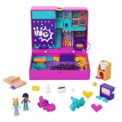Produktbild: Polly Pocket HCG15 - Race & Rock Arkade, Spielthema mit Micro Polly & Shani Puppen, 5 Überraschungen & 12 Zubehörteile, Pop & Swap Funktion, tolles Spielzeug Geschenk für Kinder ab 4 Jahren