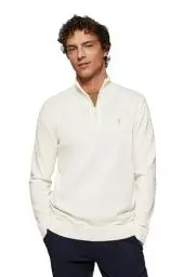 Produktbild: Polo Club Herren Basic Pullover Beige Mit Reißverschluss - 100% Baumwolle Pullover Zipper Langarm Sweat