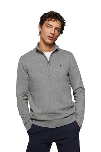 Produktbild: Polo Club Herren Basic Pullover Gräu Mit Reißverschluss - 100% Baumwolle Pullover Zipper Langarm Sweat