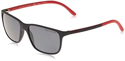 Produktbild: Polo Herren Wayfarer Sonnenbrille, Gr. 58, Mehrfarbig (Grau/Rot)
