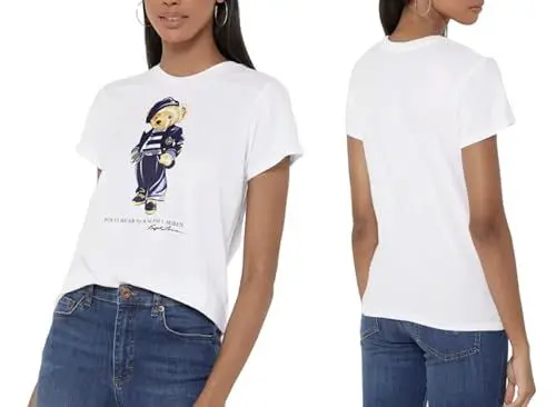 Produktbild: Polo Ralph Lauren Beret Bear Bär T-Shirt Retro Teddy Shirt Top Retro Bluse (as3, Alpha, x_s, Regular, Regular), Weiß