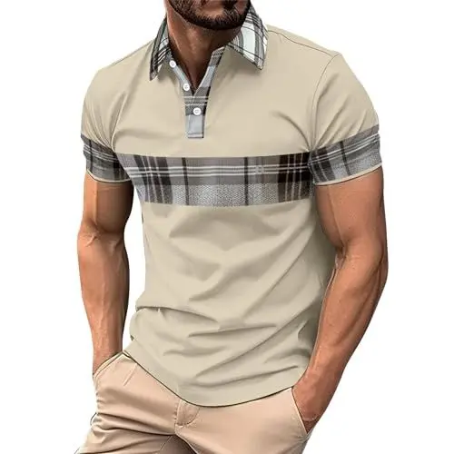 Produktbild: Polo Shirt Polo Shirt Tshirt Herren Kurzarm Polohemd Für Herren Mit Brusttasche Slim Fit Sommer Schnelltrocknend Atmungsaktives Golf Tennis Arbeit Polo Hemd T-Shirt Casual Khaki XXL