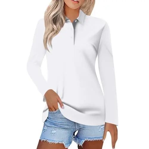 Produktbild: Polo Shirt Tshirt Damen Baumwolle Longsleeve Damen Sport Poloshirt Damen Schwarz Poloshirt Damen Weiß T Shirt Schwarz Damen Poloshirt Damen Schwarz Damen Poloshirt Arbeits Weiß S