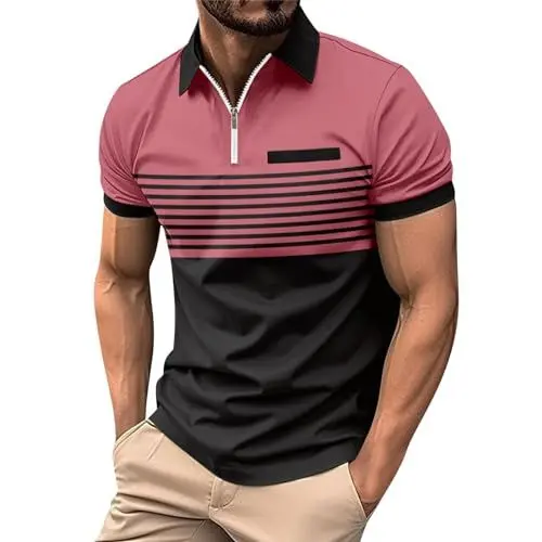 Produktbild: Polo Shirts für Herren Kurzarm Sommer Klassisches Golf Poloshirt Sports Casual Kontrastfarbe T-Shirt Polohemd