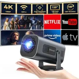 Produktbild: Polocsh Mini Beamer, Beamer 4k Unterstützt 1080P Full HD, Mini Projektor mit Android11.0, WLAN6 und BT5.2, Mini Beamer Handy Auto Keystone, 180° Drehung Projektor 4k für Handy Phone/Laptop, Eisengrau