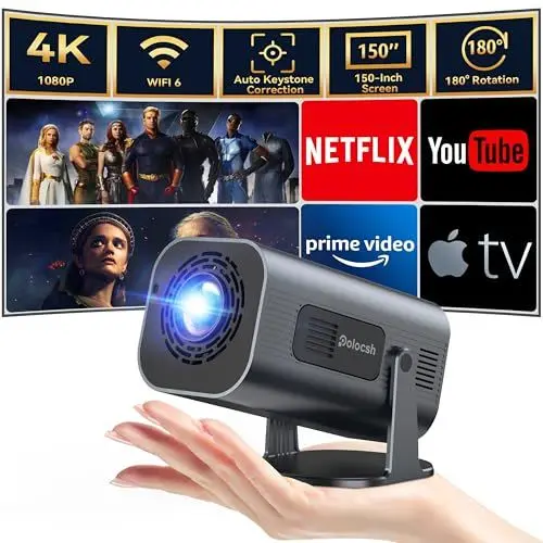 Produktbild: Polocsh Mini Beamer, Beamer 4k Unterstützt 1080P Full HD, Mini Projektor mit Android11.0, WLAN6 und BT5.2, Mini Beamer Handy Auto Keystone, 180° Drehung Projektor 4k für Handy Phone/Laptop, Eisengrau