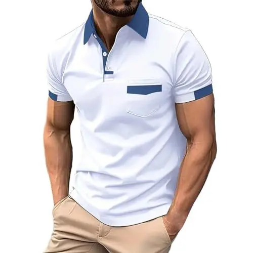 Produktbild: Yowablo Poloshirt Herren Tshirt Herren Poloshirts für Herren Herrenmode Frühjahr und Sommer, lässig, kurzärmelig, Knöpfe, kurzärmelig, T-Shirt-Oberteile (6-White, XXL)