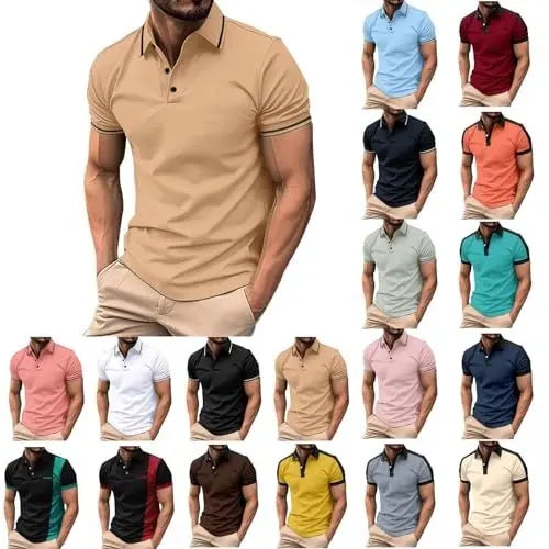 Produktbild: Poloshirt Herren Baumwolle Poloshirt mit Reißverschluss Herren Poloshirt Herren Slim Fit Poloshirt Herren Kurzarm mit Tasche Polo Shirt Slim Fit Herren Poloshirt Grün Herren Beige XL