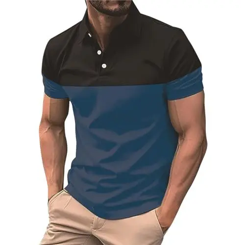 Produktbild: Poloshirt Herren Boss Hemden Kurzarm Bügelfrei Poloshirts Herren Shirts Kurzarm Bügelfrei Boss Polo Herren Tshirt mit Knopfleiste V Neck Tshirt Herren Hemd Leinen Herren Blau XL