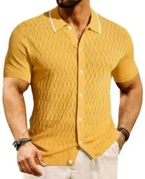 Produktbild: Poloshirt Herren Elegant Knit Polo Retro Shirts Golf Poloshirt Button Down Gelb S