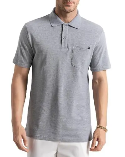 Produktbild: Poloshirt Herren Kurzarm 100% Baumwolle Polohemd mit Brusttasche Golf Polo Shirt T Shirt Männer Sommer Regular Fit S-3XL, Grau XXL