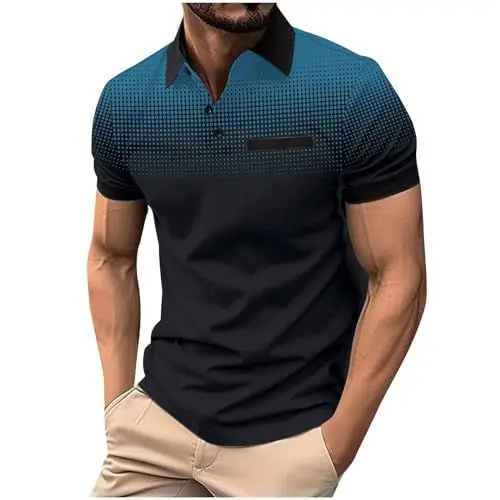Produktbild: Poloshirt Herren Kurzarm Shirt Sommer Tshirt Basic Sommershirts Buntes Polo Shirts Leichter Polohemd Stehkragen Tshirts Slim Fit Oberteile Freizeit Klamotten Sale Marineblau L