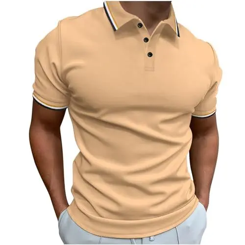 Produktbild: Poloshirt Herren Kurzarm Shirts Sommer Tshirt Golf Tshirts Einfarbig Polo Shirt Slim Fit Oberteile Casual Polohemd Freizeit Sommershirts Unbedruckt Klamotten Meine Bestellungen Khaki S