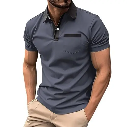 Produktbild: Poloshirt Herren Kurzarm Sommer Hemd Fischerhemd Herren Freizeithemd Herren Grün Sommer Shirt Herren Poloshirt Herren Kurzarm 4XL T-Shirt Männer Hemd Leinen Herren Weißes Grau 2XL