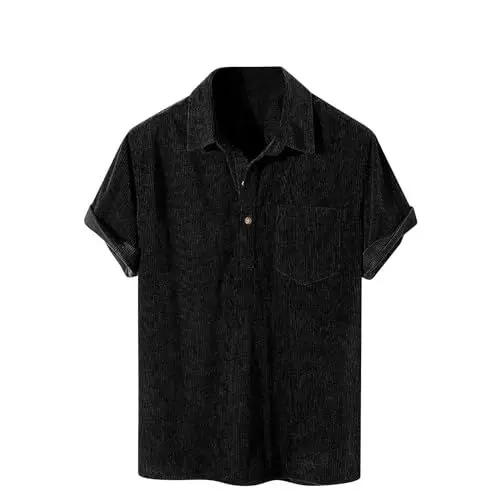 Produktbild: Poloshirt Herren Kurzarm Sommer Polohemd Baumwolle T-Shirt Mit Knopfleiste Oversize Stehkragenhemd Mit Brusttasche Freizeit Polo Shirt Bequeme Shirt Sale Angebote Schwarz M
