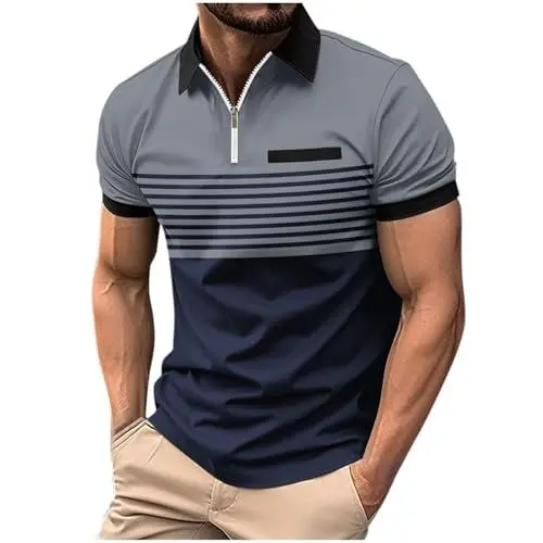 Produktbild: Poloshirt Herren Kurzarm T-Shirts Sommer T-Shirt Freizeit Polo Shirt Basic Poloshirts Golf Polohemd Casual Sommershirts Leichte Shirts mit Knopfleiste Blitzangebote Grau L