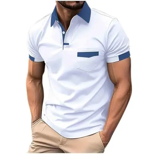 Produktbild: Poloshirt Herren Kurzarm T-Shirts Sommer T-Shirt Freizeit Polo Shirt Basic Poloshirts Golf Polohemd Casual Sommershirts Leichte Shirts mit Knopfleiste Sale Weiß XL