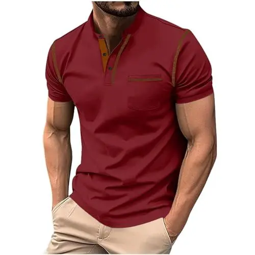 Produktbild: Poloshirt Herren Kurzarm T-Shirts Sommer T-Shirt Freizeit Polo Shirt Basic Poloshirts Golf Polohemd Casual Sommershirts Leichte Shirts mit Knopfleiste Deals Wein XXL