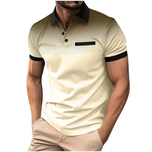 Produktbild: Poloshirt Herren Kurzarm T-Shirts Sommer T-Shirt Freizeit Polo Shirt Basic Poloshirts Golf Polohemd Casual Sommershirts Leichte Shirts mit Knopfleiste Sale Angebote Beige M