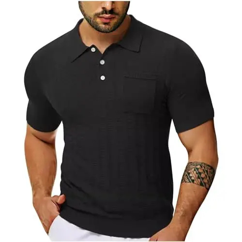 Produktbild: Poloshirt Herren Kurzarm Tshirt Sommer Shirts Basic Tshirts Einfarbig Polo Shirt Slim Fit Oberteile Atmungsaktiv Polohemd Freizeit Sommershirts Casual Klamotten Deals Schwarz XL