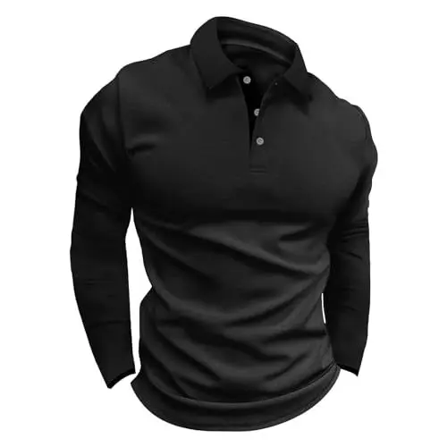 Produktbild: Poloshirt Herren Langarm Baumwolle T Shirts für Männer Casual Slim Fit Golf Tennis Sports Polohemd Poloshirt Herren Mit Reissverschluss Polo Herren Kurzarm Wandern Knopfleisten T-Shirt Herren Langarm