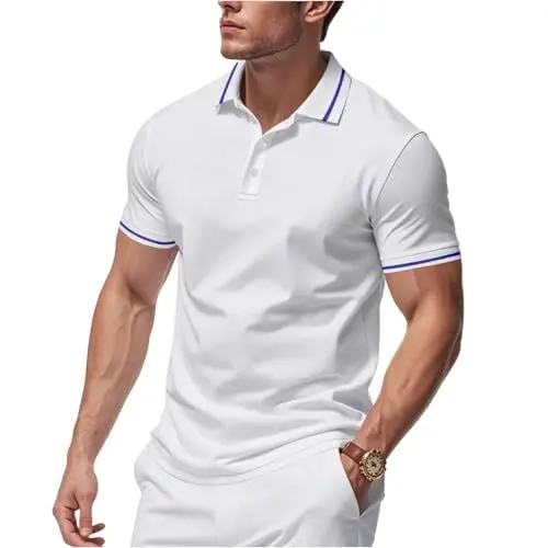 Produktbild: Poloshirt Herren Slim Fit Polo Shirt Tshirt Herren Kurzarm Polohemd für Männer Casual Einfarbig Knopf Slim Fit Sommer Schnelltrocknend Atmungsaktives Golf T-Shirt 01-Weiß M