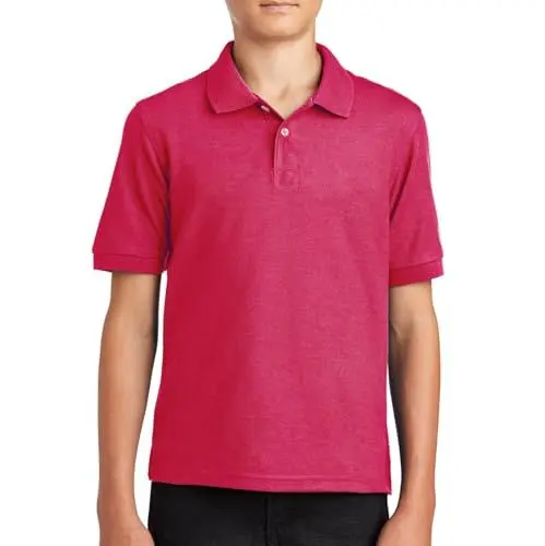 Produktbild: Poloshirt Jungen Nackenband Polo Kurzarm Polohemd Basic Baumwolle T Shirt für Schule Kinder 𝗚olf Polo Shirt Sommer Coole Atmungsaktive Einfarbige Shirts mit Knopf (Hot Pink, 7-8 Years)