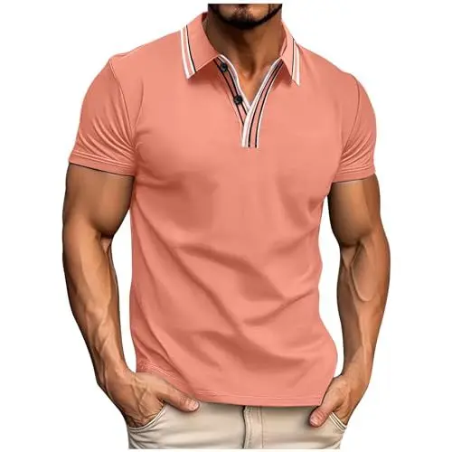 Produktbild: Poloshirts Herren Kurzarm T-Shirts Sommer Poloshirt Einfarbig Shirt mit Knopfleiste Golf Poloshirts Freizeit Polohemd Bunte Stehkragenhemd Button-down Tshirt Meine Bestellungen 03 Rosa XL