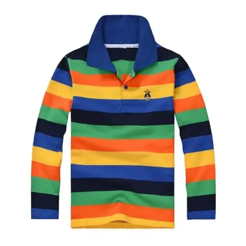 Produktbild: Poloshirts für Jungen Kinder Baumwolle Polo Shirt mit Knopfleiste&Reverskragen Gestreiften Langarmshirt mit Fashion Stickerei Casual Schule Uniform T Shirts Tops Jungen Polohemd Jugendliche Shirts