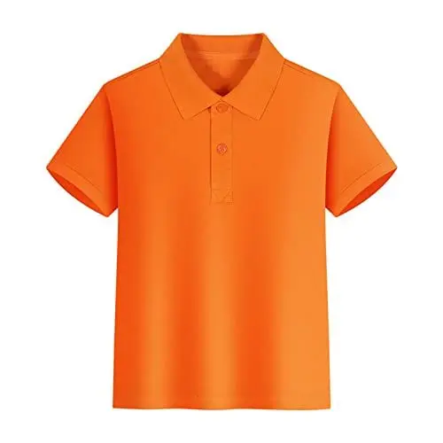 Produktbild: Polovers Junge Baumwollhemden Kurzarm Poloshirt Kinder Hemd Basic Top Einfarbige Oberteile Sportshirt Atmungsaktive Lässige Schaltflächen Kleidung (Orange, 9-10 Years)