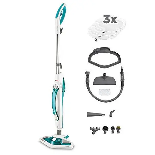 Produktbild: Polti Vaporetto PTEU0282 SV450 Double Dampfbesen mit integriertem Dampfreiniger, Keime und Bakterien, Weiss-Grün, 1er Set