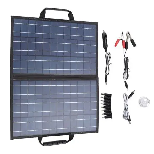 Produktbild: Polykristallines Silizium-Solarpanel-Set, Winkelverstellbares Messgerät, Energiesparendes Tragbares 80-W-Solarladegerät mit 2 USB-Anschlüssen, 1 Typ-C-Anschluss und 1