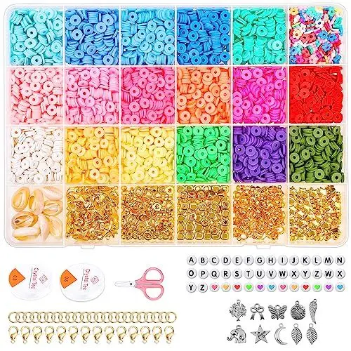 Produktbild: selizo Polymer Clay Perlen Set, Flach Perlen mit 80 Stück Perlen 250 Stück Buchstabenperlen,6mm Heishi Clay Perlen Basteln für DIY Schmuck Armbänder Halskette Bausatz (mit Lächeln Gesicht)