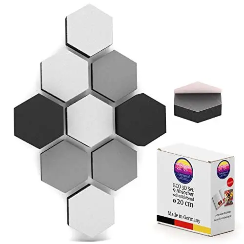 Produktbild: PolySound ECO Akustikpaneele selbstklebend - 9er Set 3D-Schaumstoff (3-10 cm), Hohe Schalldämmung (αw 0,9), Rückstandslos Ablösbar, Mystical Whites