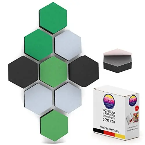 Produktbild: PolySound ECO Akustikpaneele selbstklebend - 9er Set 3D-Schaumstoff (3-10 cm), Hohe Schalldämmung (αw 0,9), Rückstandslos Ablösbar, Oceanic Oasis