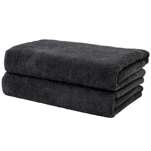 Produktbild: POLYTE Professionelles, schnell trocknendes, fusselfreies Mikrofaser-Handtuch zum Haartrocknen, 50,8 x 101,6 cm, 2 Stück, ML-PSL2040-BLK2