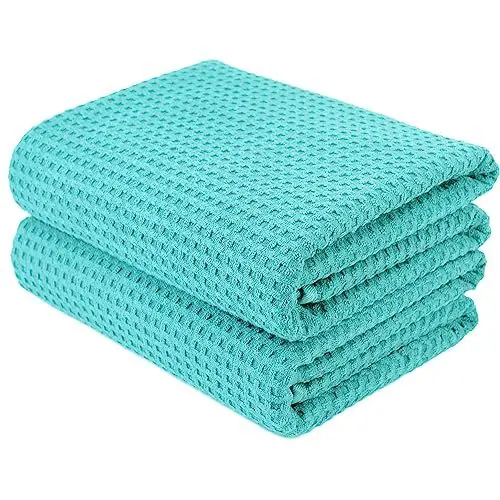 Produktbild: Polyte - Mikrofaser-Badetuch - fusselfrei & schnelltrocknend - Waffelstruktur - sehr groß - Aqua - 152 x 76 cm - 2 Stück
