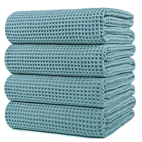 Produktbild: Polyte - Mikrofaser-Badetuch - fusselfrei & schnelltrocknend - Waffelstruktur - sehr groß - Grün - 152 x 76 cm - 4 Stück