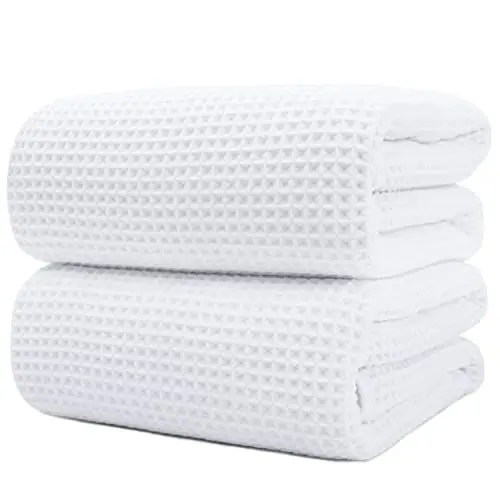 Produktbild: Polyte - Mikrofaser-Badetuch - fusselfrei & schnelltrocknend - Waffelstruktur - sehr groß - Weiß - 89 x 178 cm - 2 Stück
