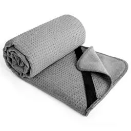 Produktbild: Polyte - Yoga Handtuch aus Mikrofaser mit Rutschfester Silikon Unterfläche und Elastischen Bändern, für Hot Yoga, 61 x 183 cm (Grau)