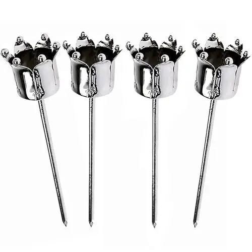 Produktbild: POMMERNTRAUM ® | 4er Set Adventskranzstecker Adventskranzkerzenhalter Kerzenpin Kerzenstecker für Kerzen + Haushaltskerzen + unsere Teelichtaufsätze oder Windlichtaufsätze - Silberfarben (Silber)