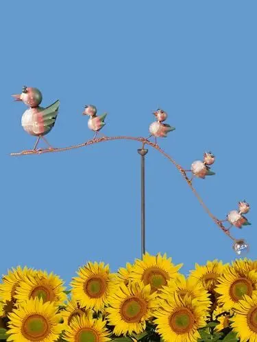 Produktbild: POMMERNTRAUM ® | Windspiel Garten Vogelwippe Gartenpendel Gartenwippe Gartendekoration ** verrückte Vögel ** (Familie Piepmatz - BUNT)