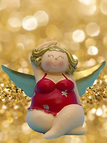 Produktbild: Pommerntraum | Lady IN RED - Mollyengel - molliger Schutzengel - moppeliger Engel - Glücksengel - Nana Engel - Rubensengel - Rubensfigur - Weihnachtsengel - Molly (rot mit Sternen sitzend)