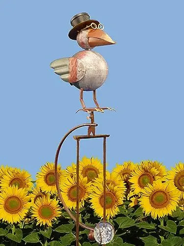 Produktbild: POMMERNTRAUM ® | Vogelwippe Windspiel Gartenstecker Gartendekoration Gartenkunst Metall Vogel Vögel Raben *** Prof. Dr. Rabe **** (Dicker Rabe)