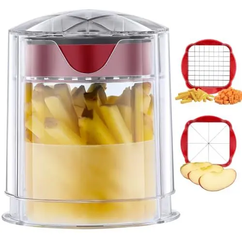 Produktbild: Pommes Frites Schneidegerät Gemüseschneider Kartoffel Zwiebelschneider Würfelschneider mit 2 Edelstahlklingen Manueller Handschneider für Obst Kartoffel Pommes Frites Wedge Zwiebel Ei