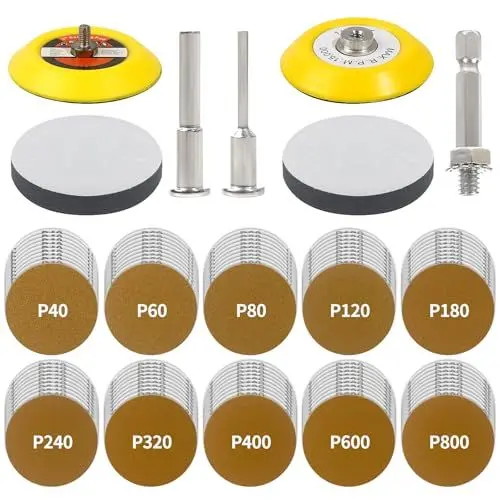 Produktbild: Pomsare Schleifscheiben 75mm Klett, 106 Stück Schleifpad Polieraufsatz Akkuschrauber, Schleifaufsatz für Dremel Zubehör Bohrmaschine Plates